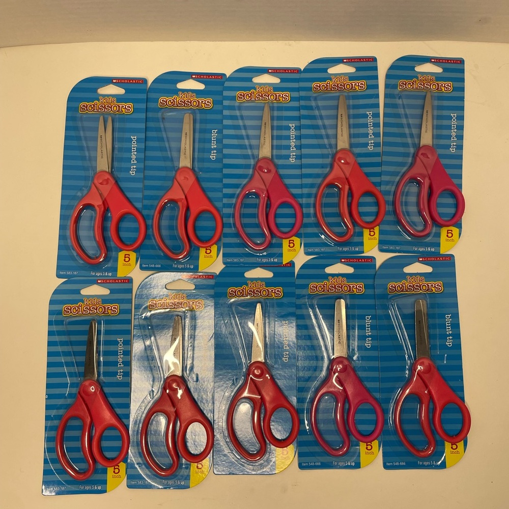 Scholastic Pink and Red 5 Inch Kids Scissors Bundle Quantity 10